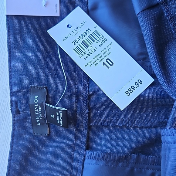 Ann Taylor Factory Navy Micro Check Cury Fit Straigt Leg Work Pants 10 NWT - Picture 6 of 11